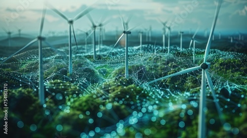 holographic screen Human controls the system Wind turbines produce electricity.