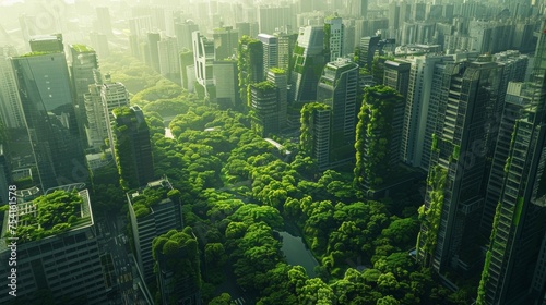 A city where modern technology meets lush green spaces  creating a sustainable and eco-friendly urban environment.