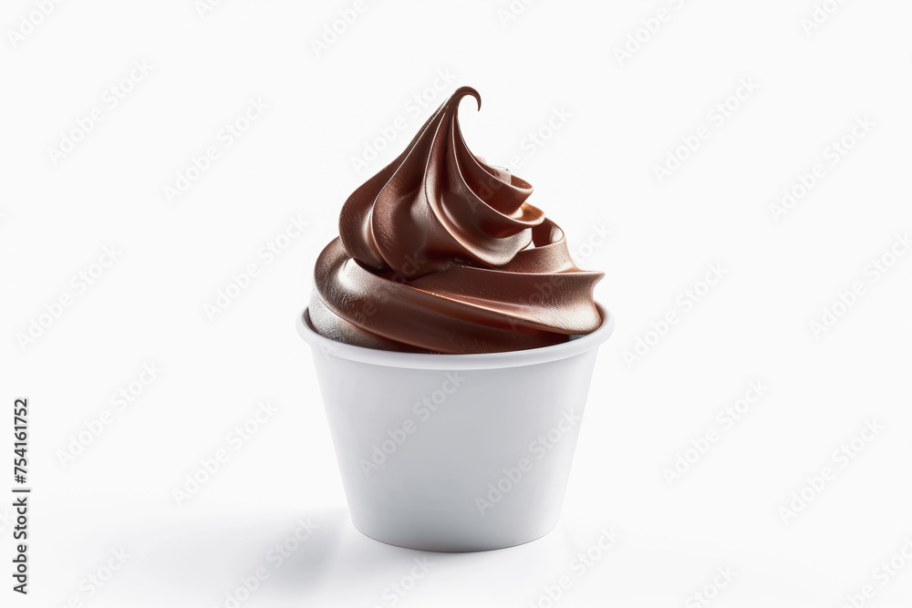 delicious Soft ice cream Dark Chocolate Soft Serve with Orange Peel in white blank takeaway paper cup mockup or mock up template isolated on white background delicious Soft ice cream Dark Chocolate Soft Serve with Orange Peel in white blank takeaway paper cup mockup or mock up template isolated on white background