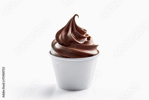 delicious Soft ice cream Dark Chocolate Soft Serve with Orange Peel in white blank takeaway paper cup mockup or mock up template isolated on white background