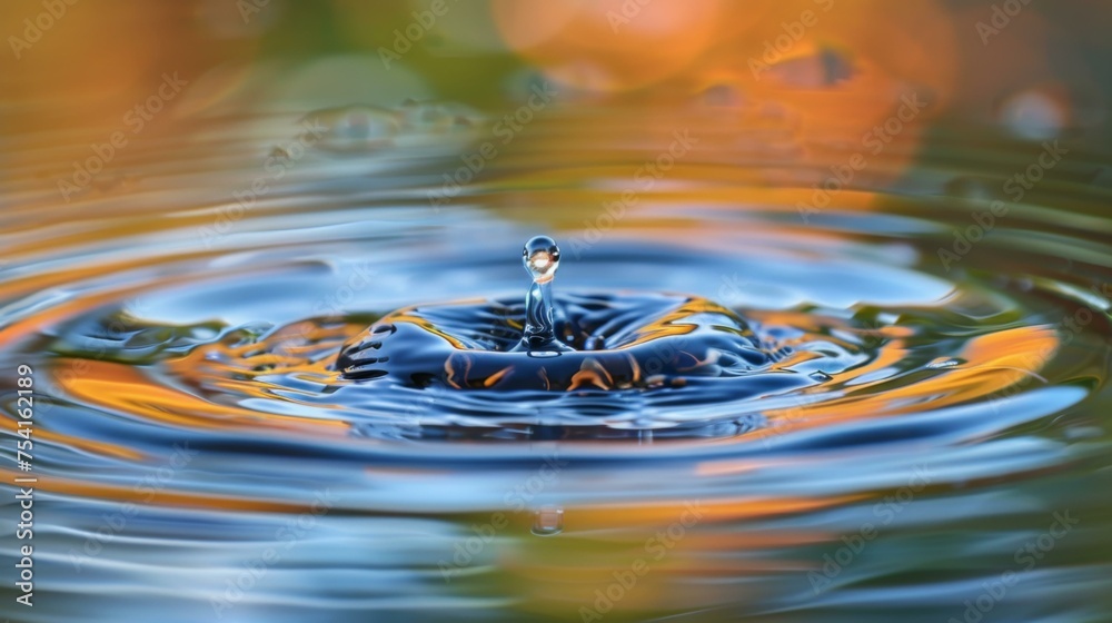 A close up of a water drop falling into a water drop. Generative AI. A close up of a water drop falling into a water drop. Generative AI.