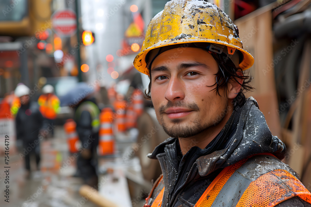Construction Worker in Hard Hat and Reflective Vest Construction Worker in Hard Hat and Reflective Vest