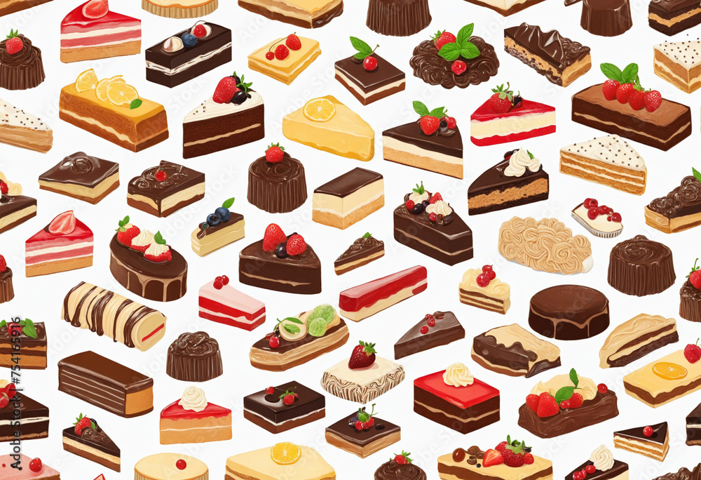 a collection of slices of cake isolated on a transparent background