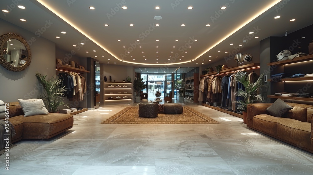 Elegant Fashion Boutique Interior with Luxury Goods Display