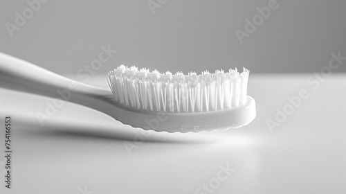A close up of a single blank white toothbrush on a solid white background.