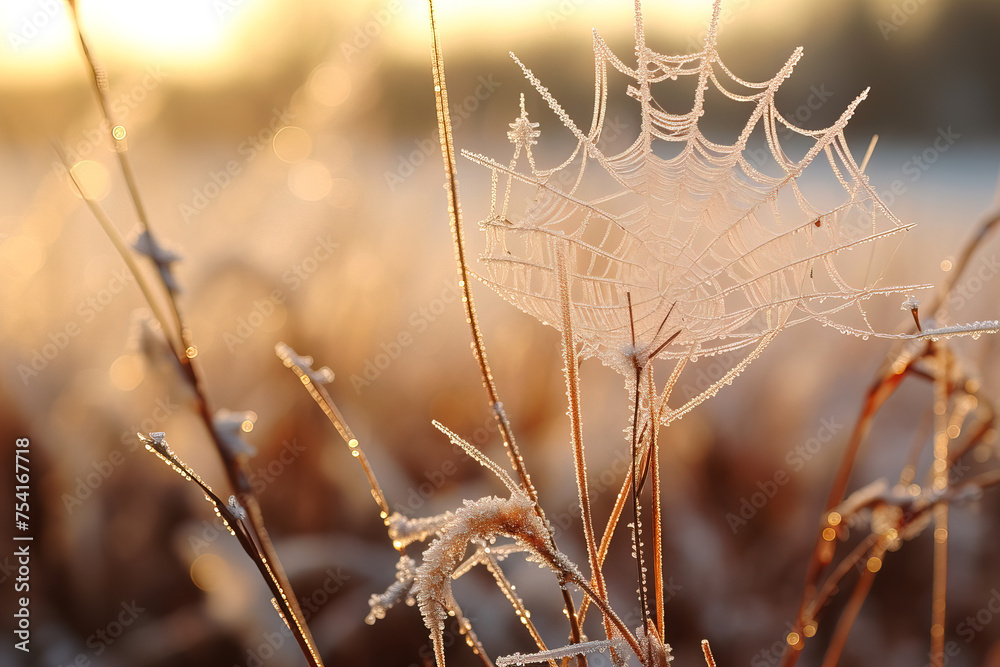 Obraz premium dew on spider web.