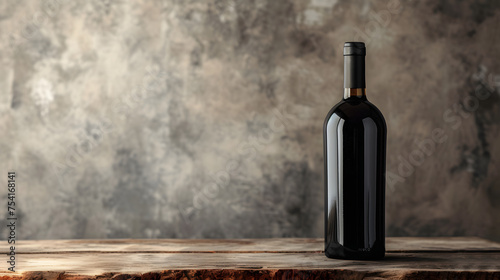 Minimalist Wine Bottle on Rustic Wooden Table with Concrete Background