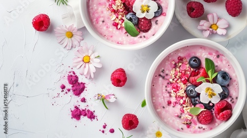 Smoothie bowls bursting with berries, topped with edible flowers and granola, create a visually appealing and nutritious start to the day.