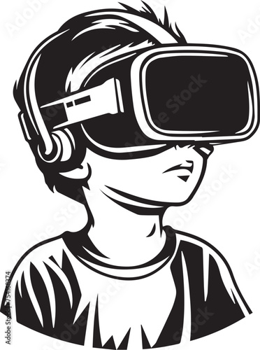 Vector illustration of a boy wearing a VR headset