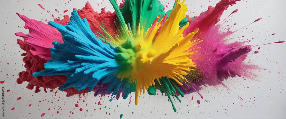 Set of rainbow colored powder explosion bright colours