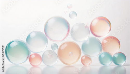 Abstract bubble design. Soap bubbles float in the air, air bubbles float in liquid. Moisture and cells, research and development. Viewing under a microscope. Chemistry and biology, natural sciences. 