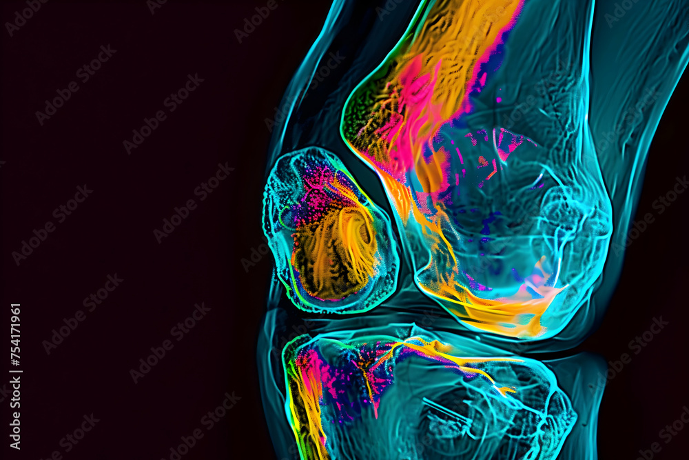 Illustration creative MRI scan of the human knee from a frontal ...