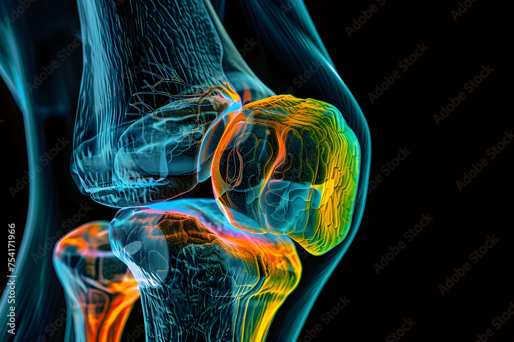 Illustration creative MRI scan of the human knee from a frontal ...
