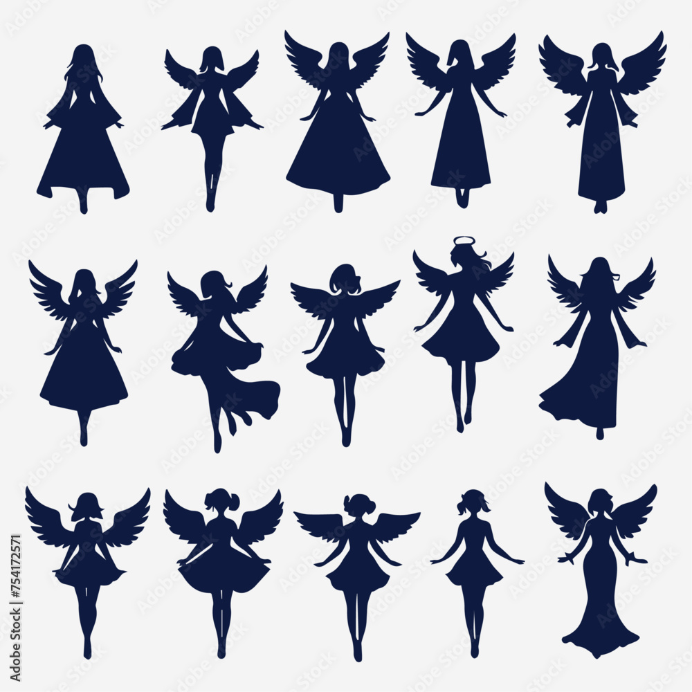 flat design angel silhouette collection