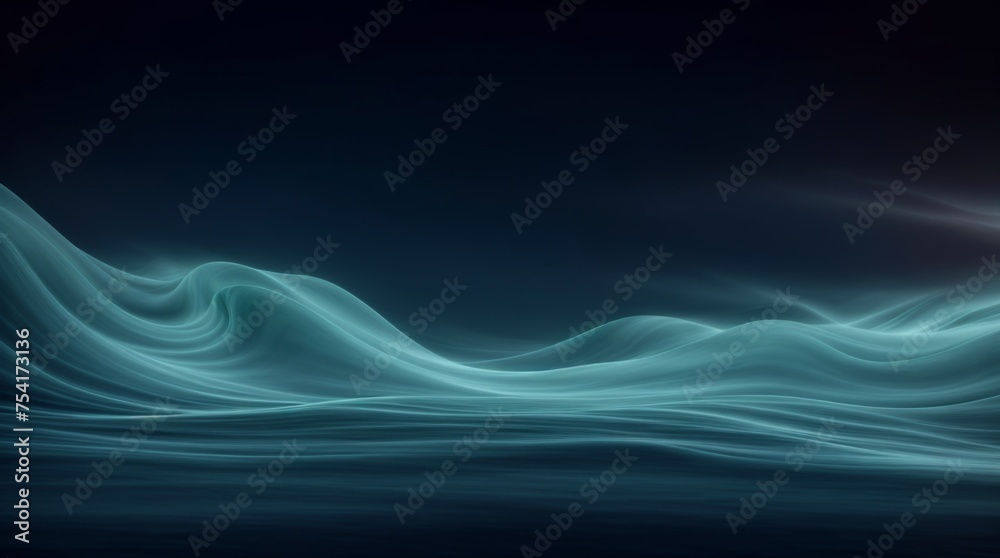 Ethereal blue waves gracefully moving on a serene dark background Ethereal blue waves gracefully moving on a serene dark background