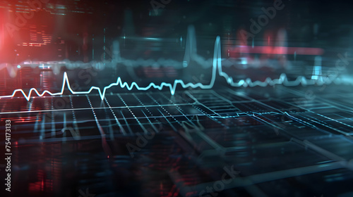 An illustration depiction of a modern cardiac monitor screen displaying detailed heart beating waves against a dark background.