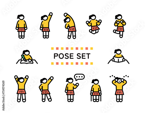 Elementary school girl simple pose illustration