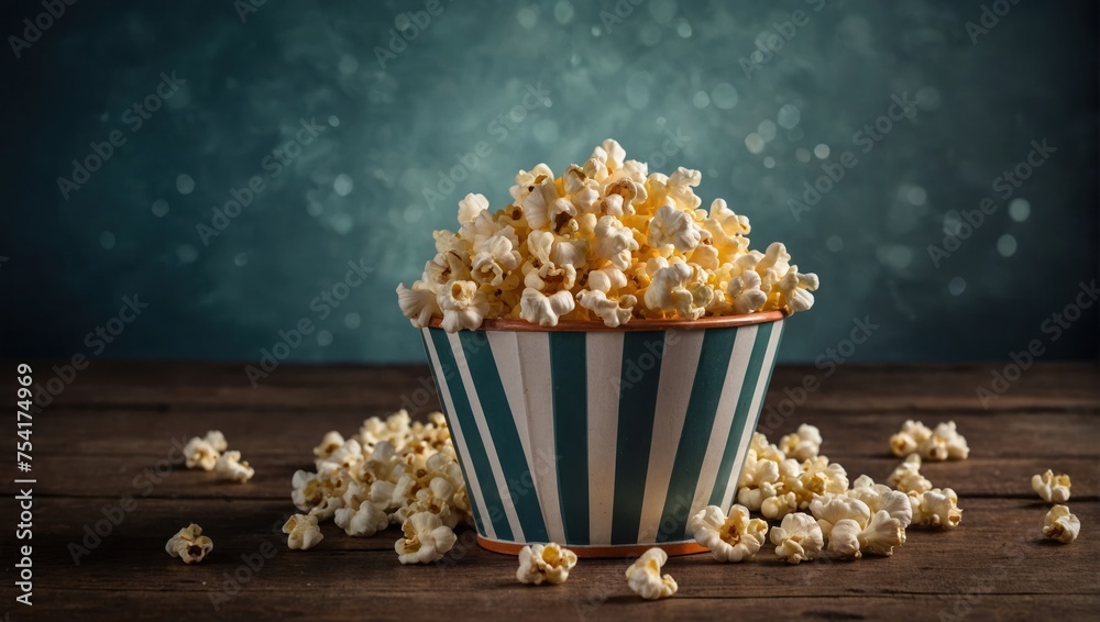 Popcorn in a striped bowl