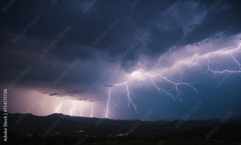Lightning in the night sky. Night thunderstorm