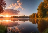 Colourful sunset in Spring at Astotin Lake, Elk Island National Park, Alberta, Canada