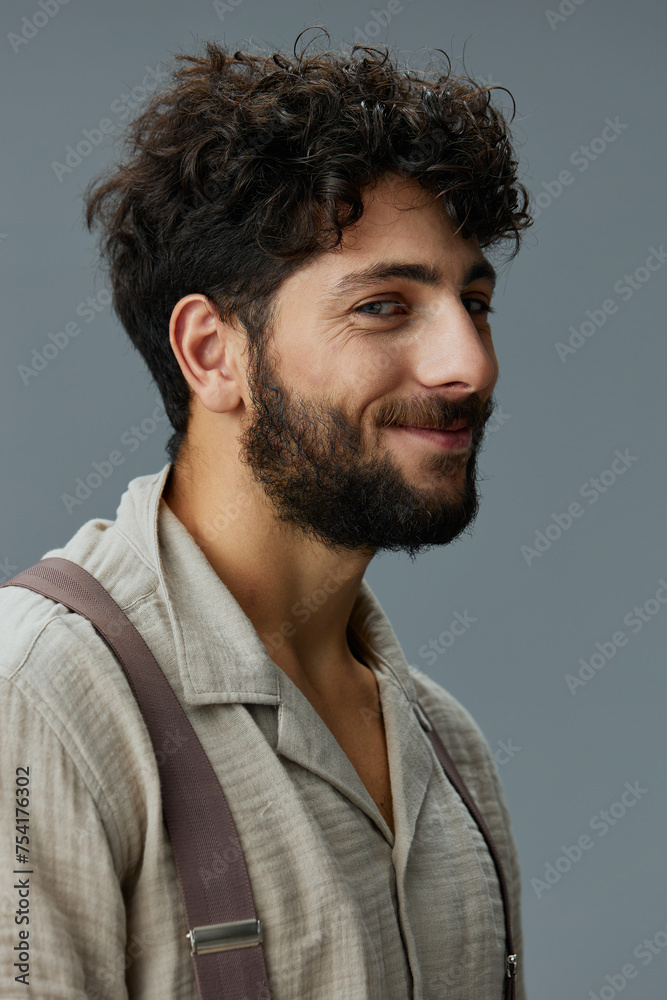 Fototapeta premium Face adult guy young happy person men confident portrait model look isolated smile