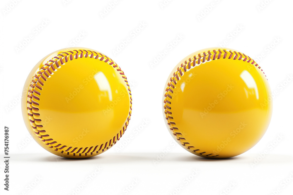 Yellow baseballs with a glossy finish against a white backdrop. Yellow baseballs with a glossy finish against a white backdrop.
