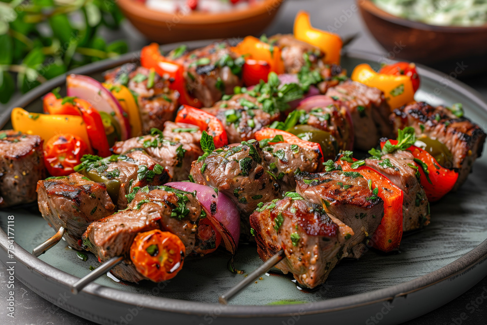 Grilled vegetable and lamb skewers for shish kebabs