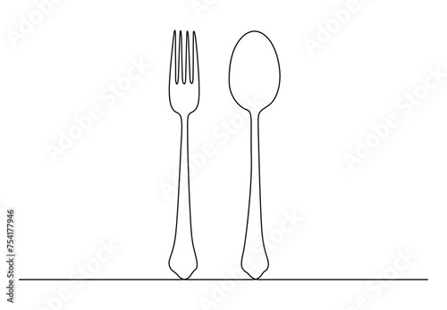 Spoon and fork continuous one line drawing vector illustration. Free vector