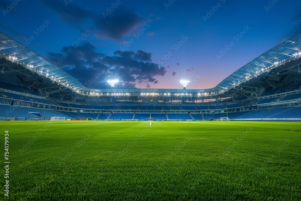 Illuminated stadium under a night sky