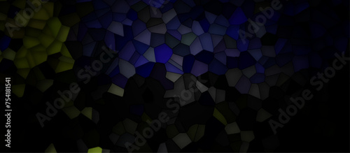 colorfull stains broken glass tile black background. geometric pattern with 3d shapes vector Illustration. multicolor broken wall paper in decoration. low poly crystal mosaic background.