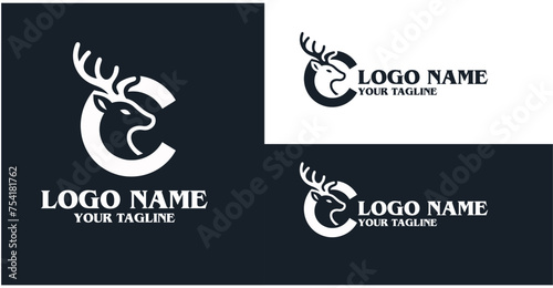deer head logo design with letter C