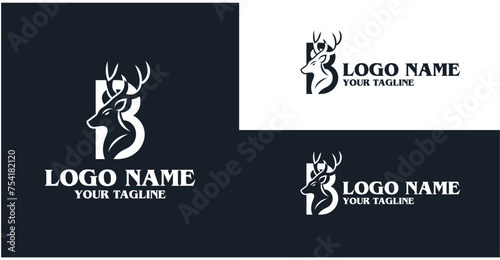 deer head logo design with letter B