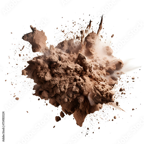 Dry soil explosion Isolated on white background