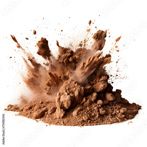 Dry soil explosion Isolated on white background