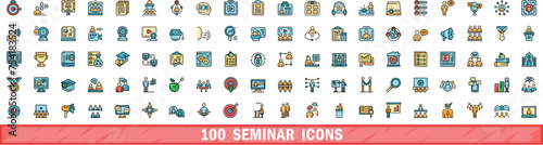 100 seminar icons set. Color line set of seminar vector icons thin line color flat on white photo