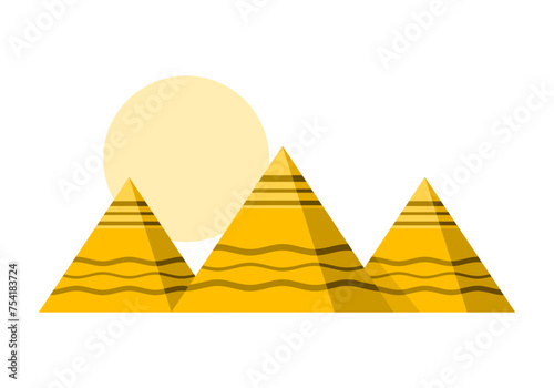 Yellow three triangle egypt ancient pyramids of giza egyptian pharaoh tomb flat vector icon design