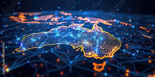 Australia's digital map concept of the global network. Generative Ai