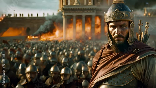 4K HD video clips King Xerxes led the Persian army to burn and destroy the Greek city of Athens. photo