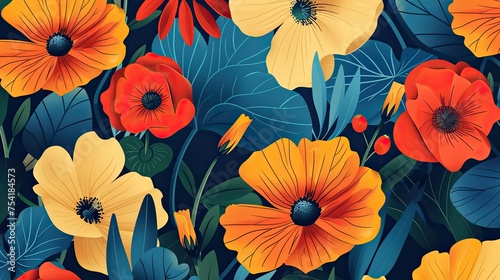 Embrace the Italian spirit with a modern poster featuring bursts of colorful flowers. Bold strokes and graphic elements capture the essence of modern Italian design