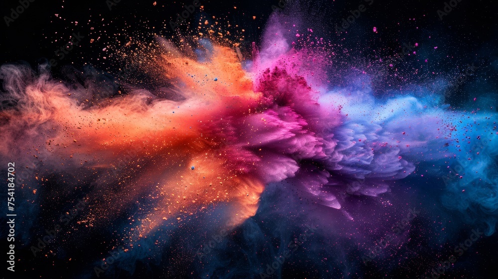 Abstract art colored powder on black background. Holy	
