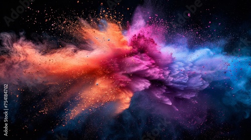 Abstract art colored powder on black background. Holy  