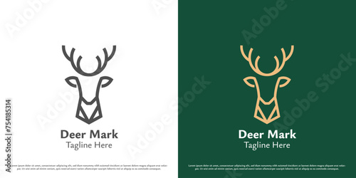 Deer animal logo design illustration. Mascot silhouette of deer head doe reindeer stag horn antler antelope fawn forest zoo jungle. Simple geometric icon symbol minimal abstract minimalist elegant. photo