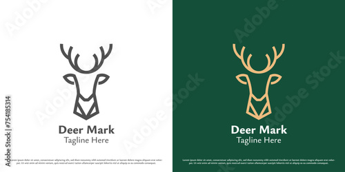 Deer animal logo design illustration. Mascot silhouette of deer head doe reindeer stag horn antler antelope fawn forest zoo jungle. Simple geometric icon symbol minimal abstract minimalist elegant.