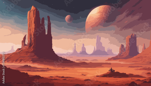 Landschaft der Erde mit kosmischen Elementen. Einsame Landschaft. trendiger Hintergrund für Tapeten, Poster, Karten, Einladungen, Websites.