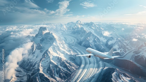 Aerial view from a plane passing over beautiful snow-capped mountains in winter. Including the cities of Provo, Farmington Bountiful, Orem, and Salt Lake City, Utah, United States. photo