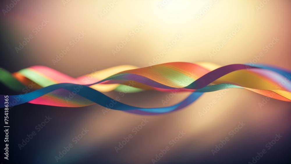 Vivid ribbon weaves gracefully in ethereal dance, soft light backdrop 