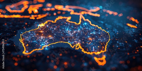 Australia's digital map concept of the global network. Generative Ai photo
