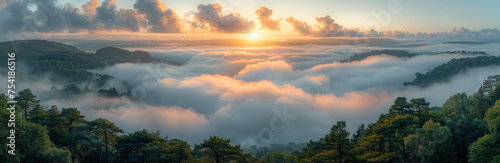 Sunrise in the mountains with clouds. Created with Ai