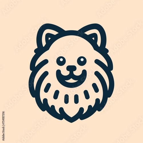 Pomeranian spitz dog animal cute face. Vector funny puppy head portrait logo icon sticker tattoo.