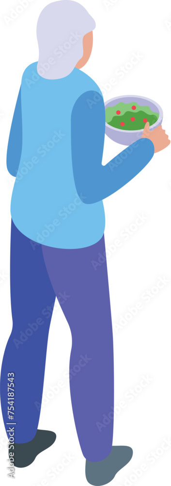 Old person salad cooking icon isometric vector. House cook. Person aged adult Old person salad cooking icon isometric vector. House cook. Person aged adult